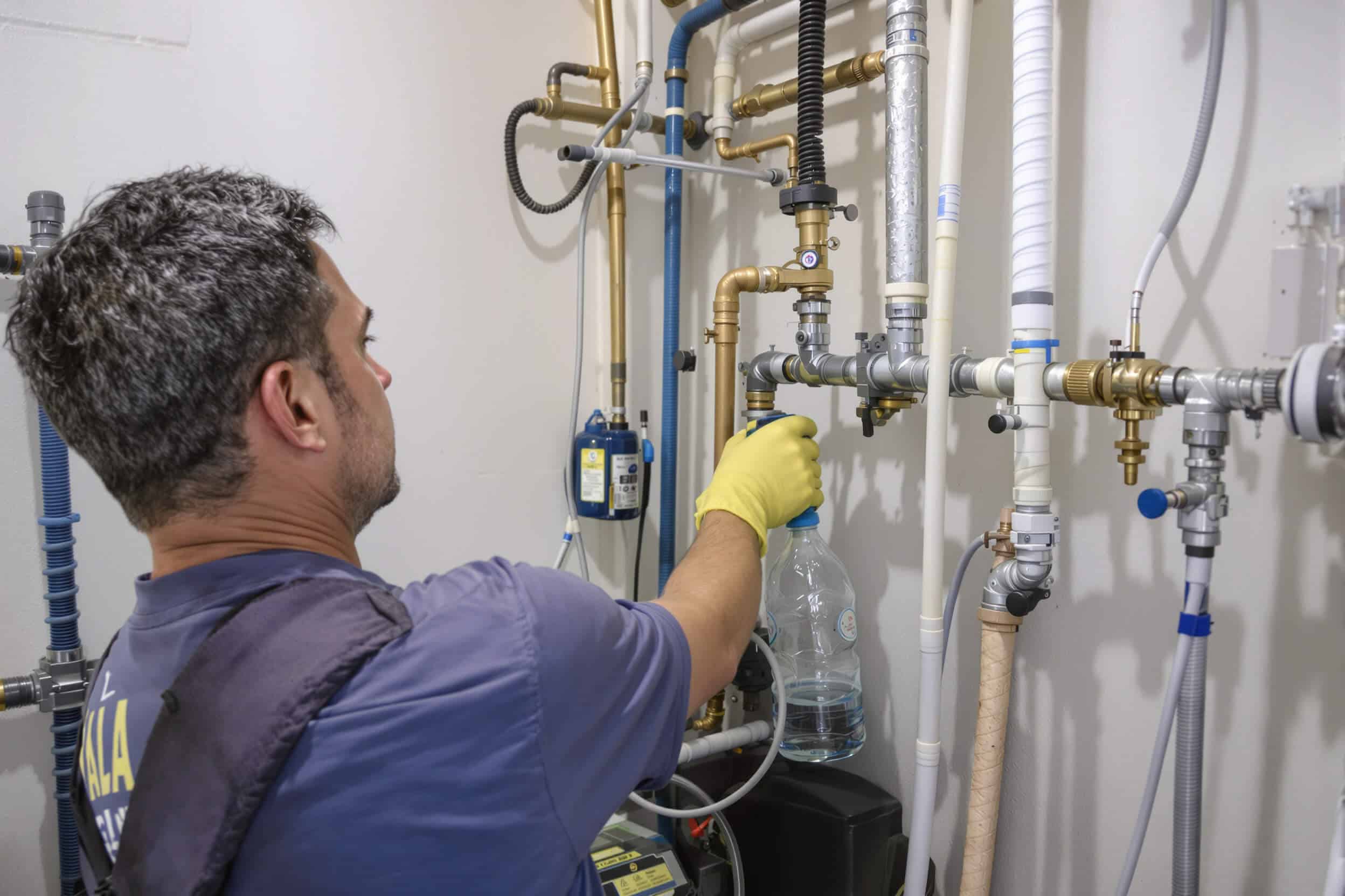 Technician cleaning a residential water well